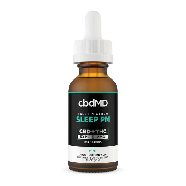 Full spectrum sleep PM CBD + THC mint tincture bottle with dropper, 1500mg, 30ml