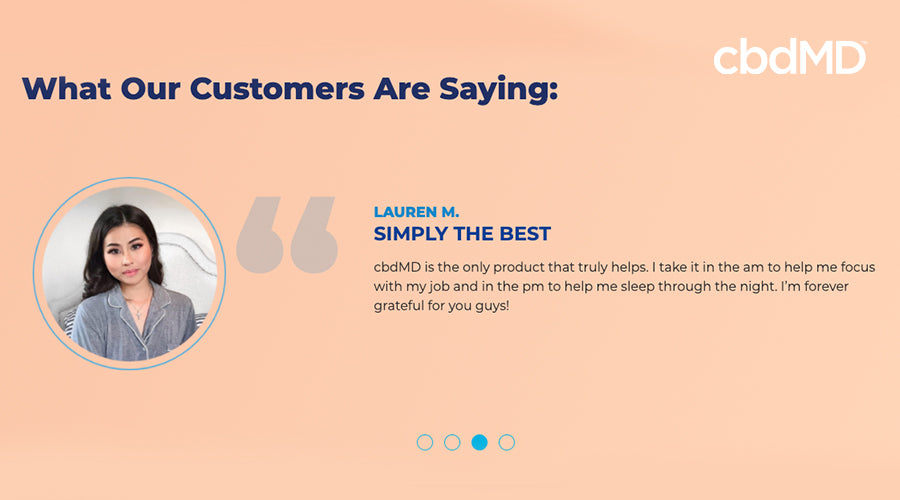 cbdMD review from Lauren M. stating simply the best, cbdMD is the only product that truly helps.