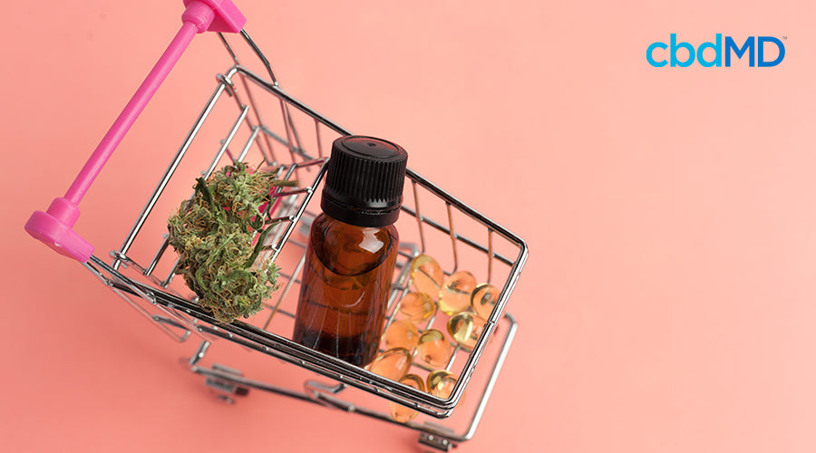 CBD oil inside shopping basket