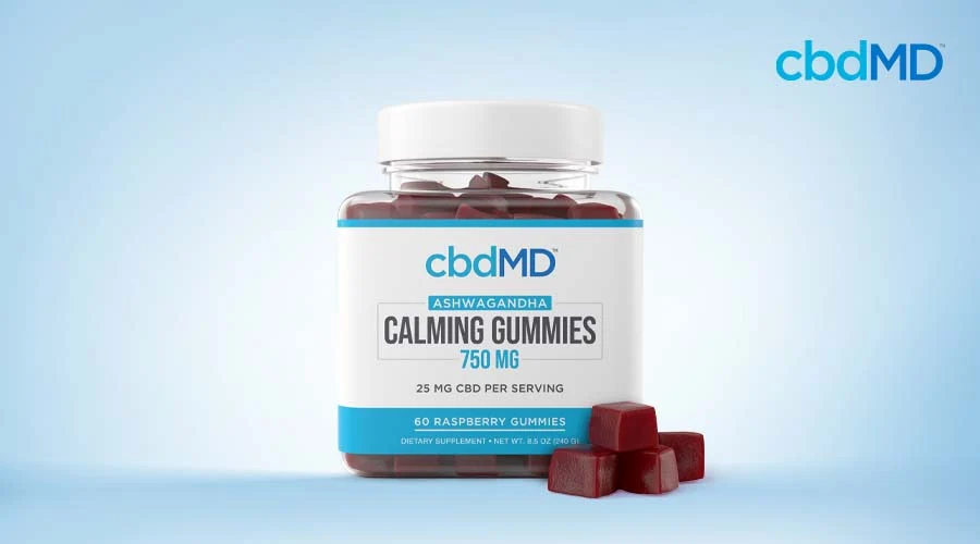 cbdMD ashwagandha calming gummies 750mg raspberry container