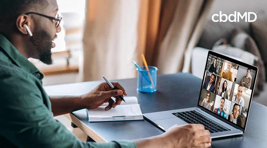 employee in telecom virtual meeting