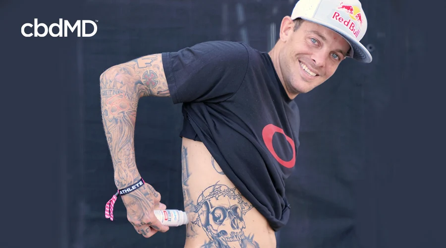 Skate champ Ryan Sheckler applies 1500 mg CBD Freeze roller to lower back