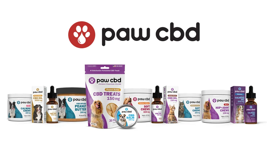 The entire line of Paw CBD products from cbdMD sits against a white background