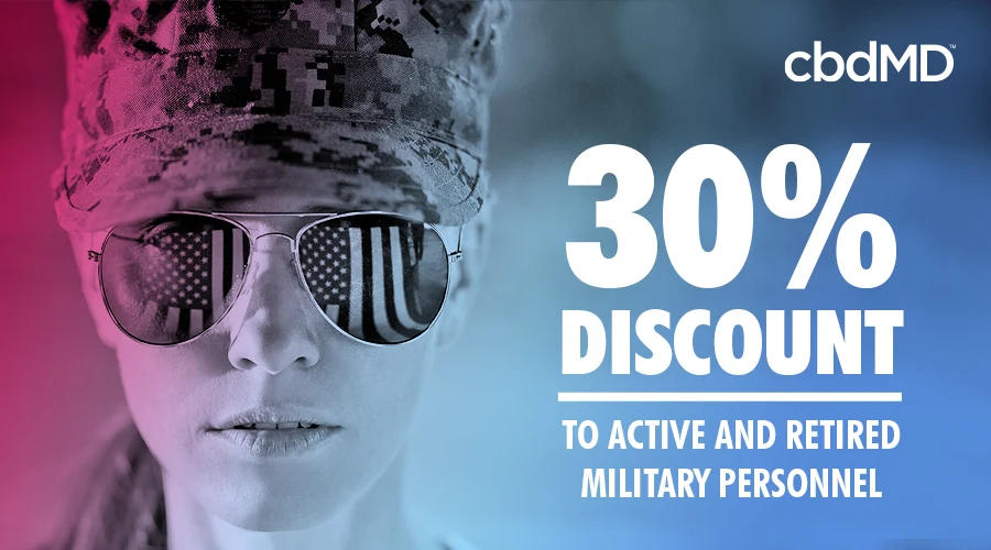 A woman with american flag sunglasses looks at the camera beside a 30% discount offer