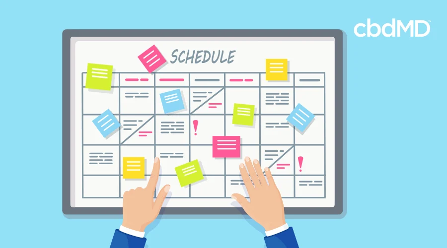 A cartoon of a busy schedule with hands pointing to events