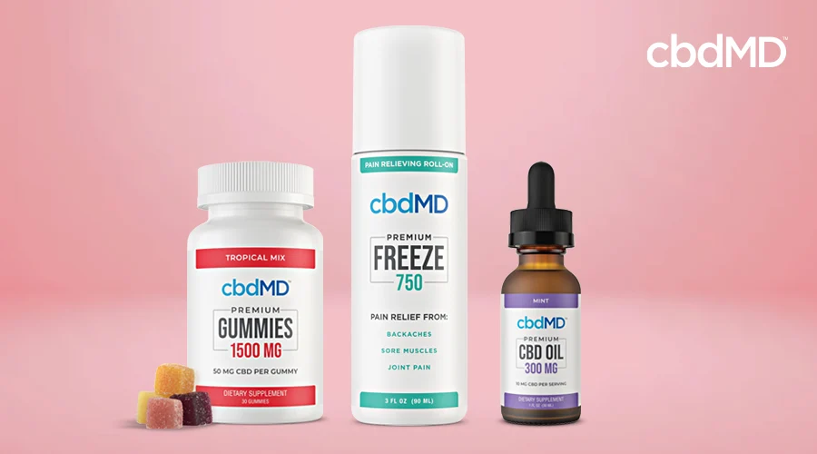 CBD gummies, cbd freeze, and cbd oil from cbdmd sit next to each other