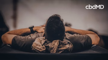 Man relaxing on a cot, hands behind head, promoting restful sleep and relaxation