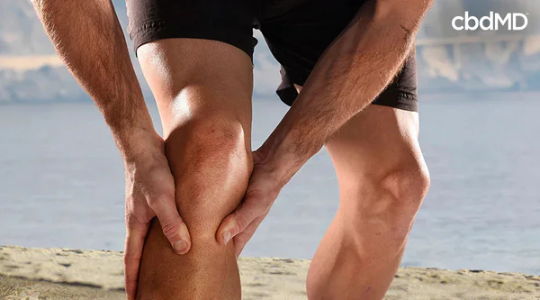 Athlete holding knee outdoors, muscle recovery and joint pain relief concept