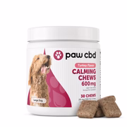 paw cbd calming chews for large dogs turkey flavor 600mg jar with soft chews in front