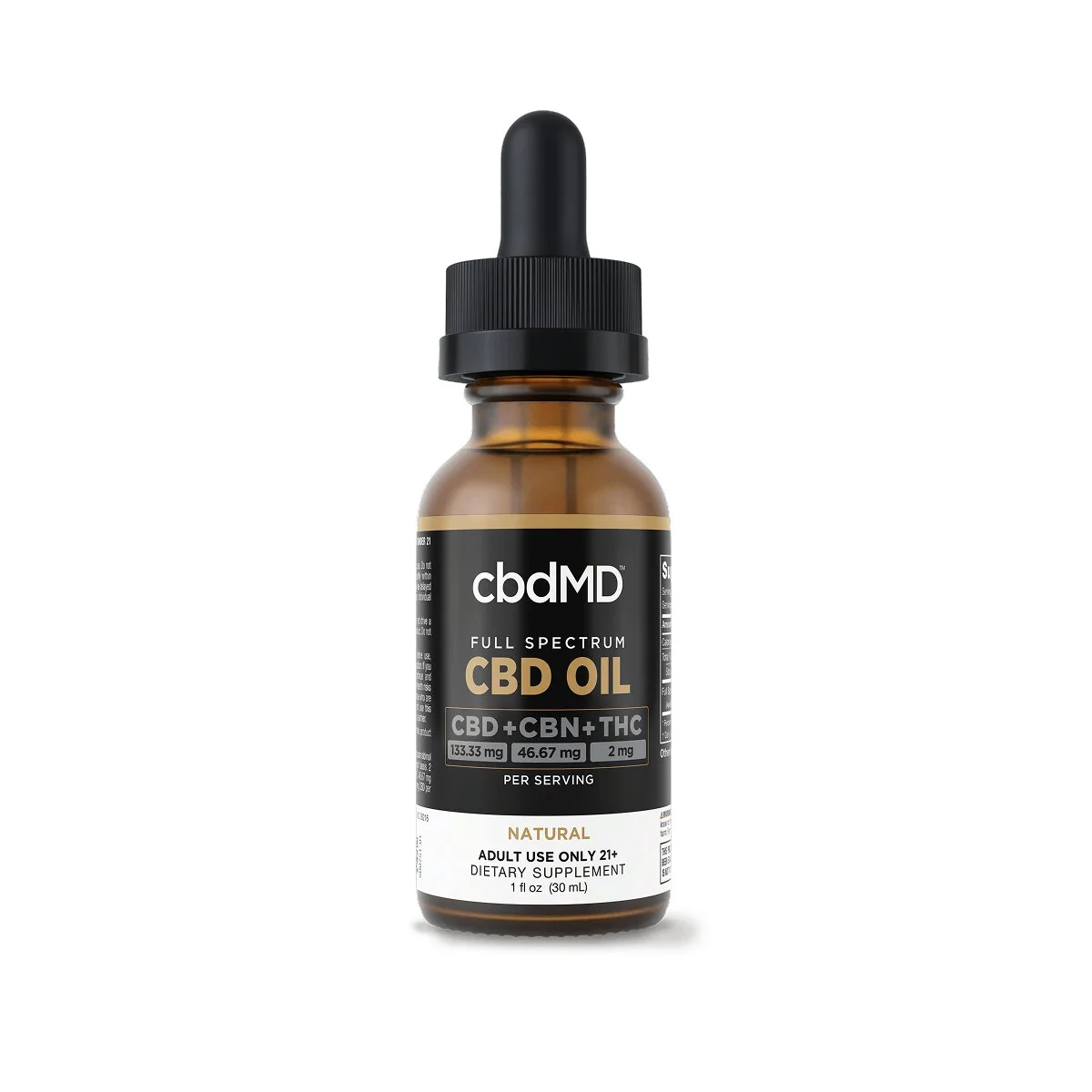 Full spectrum CBD oil tincture bottle with dropper, labeled CBD, CBN, THC, 4000mg strength